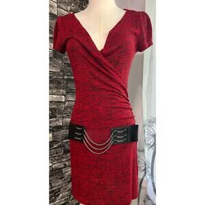 Body Central Dress Red/Black Sz M Vtg Belt w/ Chains Emo Goth Glam Bodycon Punk